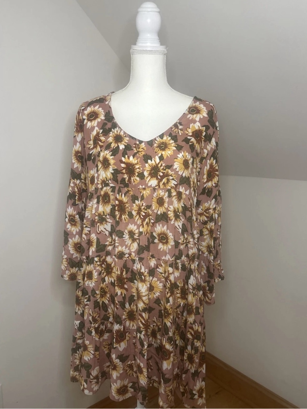 NATURAL LIFE Mauve Floral Sunflower Bell-Sleeve Maxi Dress - Picture 3 of 4